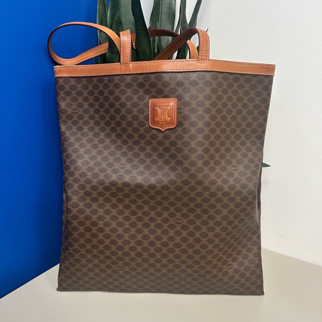 Celine Shopper Tote Bag Macadam Brown Vintage